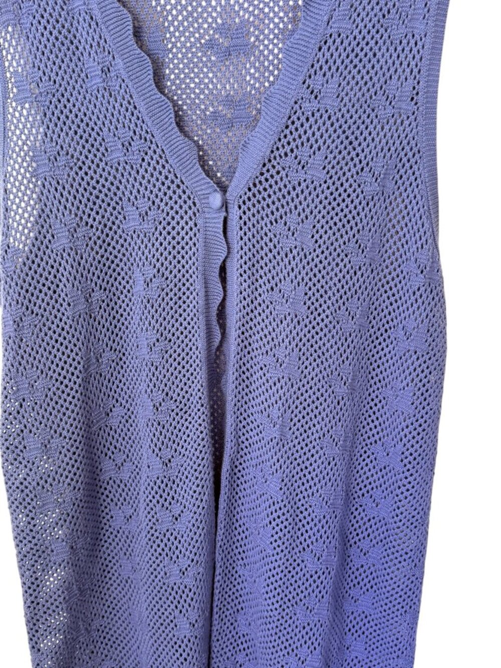 NWOT Aerie Crochet Maxi Cape Duster Vest Open Knit Cardigan Cover-up Blue L/XL - Picture 3 of 12